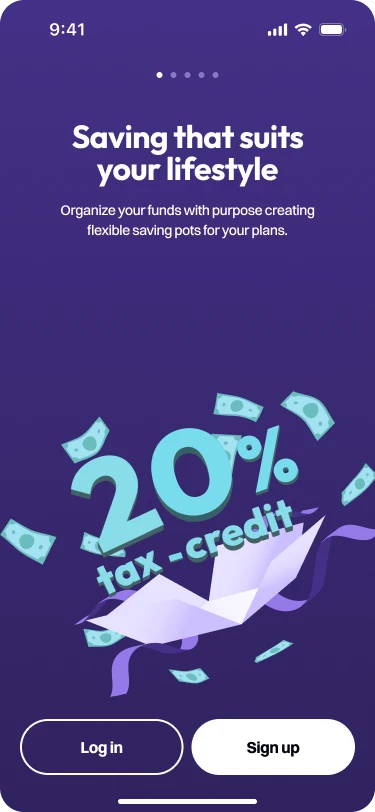 Saving that suits your lifestyle: a 20% tax-credit promo with Log in and Sign up
